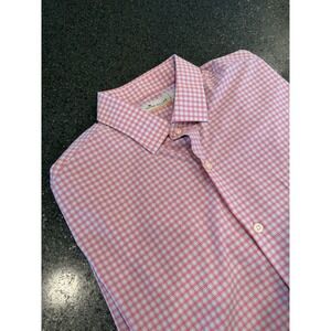 Peter Millar Featherweight Polo Shirt Mens Large Pink Blue Plai Golf Performance